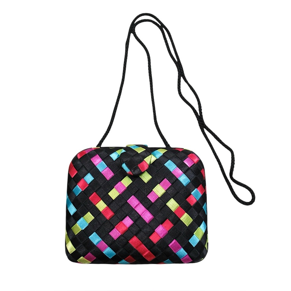 GENIE Vintage Woven Satin Ribbon Hard Box Mini Purse